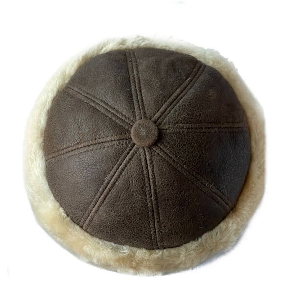 Winter Leather Hat Shearling Sheepskin Leather Beanie Hat |Skull Hat